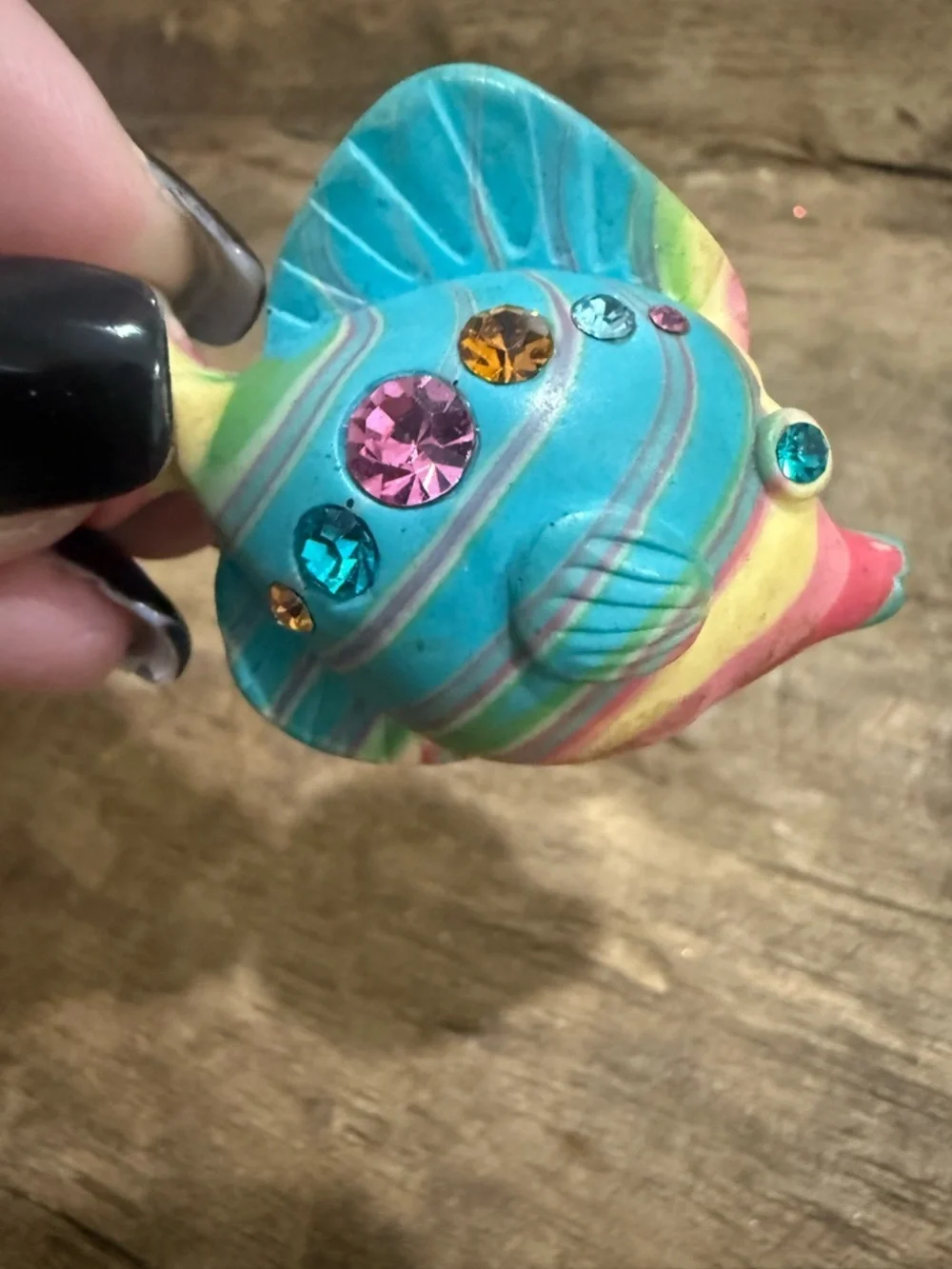 Vintage 3D Multicolored Rhinestone Fish Brooch